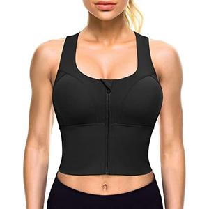 CYDREAM Zip Front Longline Sports Bras for Women Crop Tank Top Criss Cross Back Support Fitness Yoga Workout Shirts, Size XL