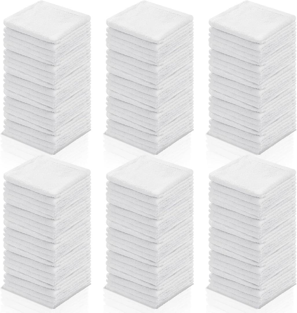 Oudain 200 Pcs White Cleaning Cloths Bulk Reusable Cleaning Rags Cotton Washcloths Absorbent Dishcloths Small Kitchen Rags Soft Bath Towels for Housekeeping, 9.8 x 9.8 Inch, 25 x 25 cm