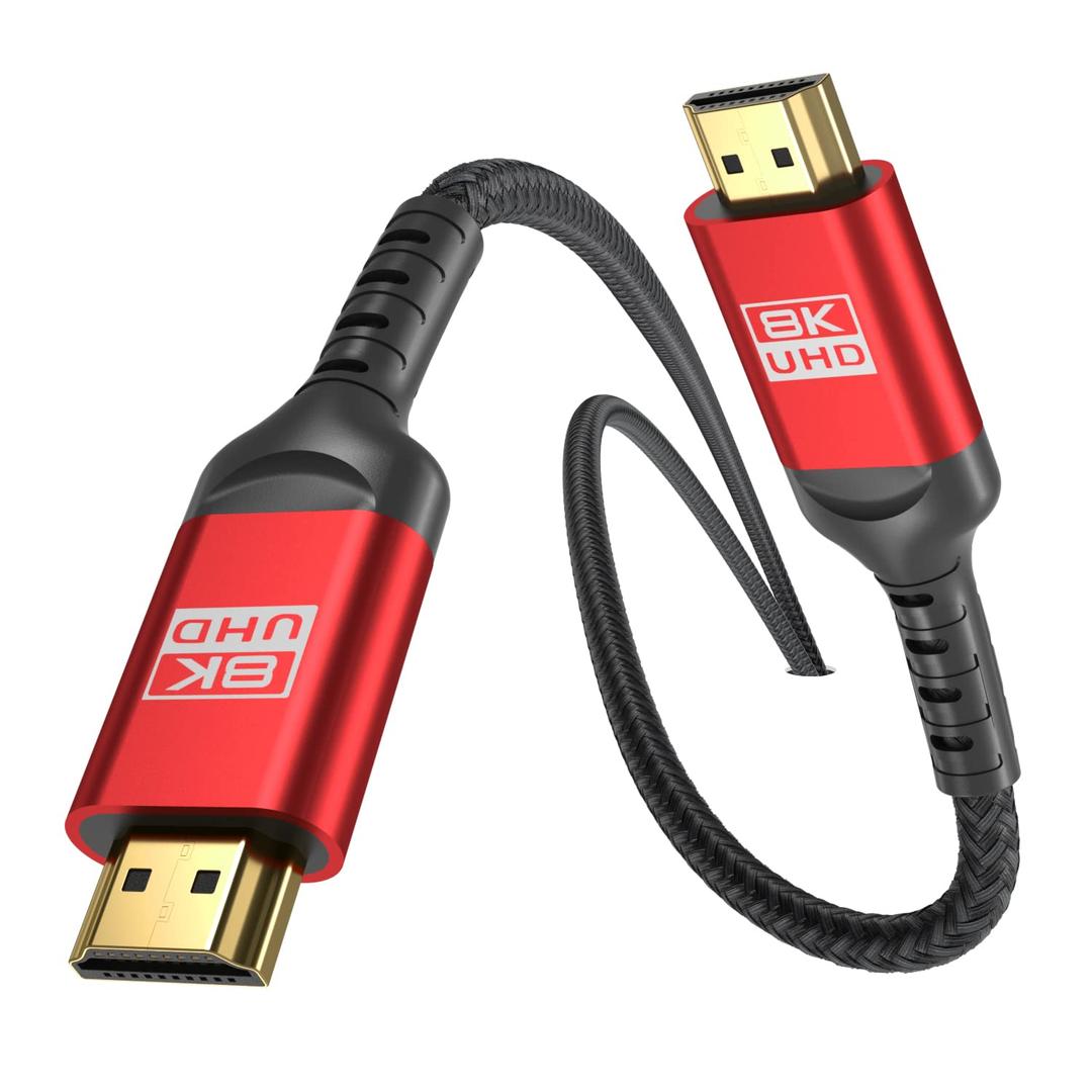 8K HDMI 2.1 Cable 25ft, Certified 48Gbps Ultra High Speed Braided Cord, Supports 4K@120Hz 8K@60Hz, eARC HDR10+ HDCP 2.3, Compatible with PS5, Xbox Series X, RTX 4090, Gaming TV & Monitor (Red)