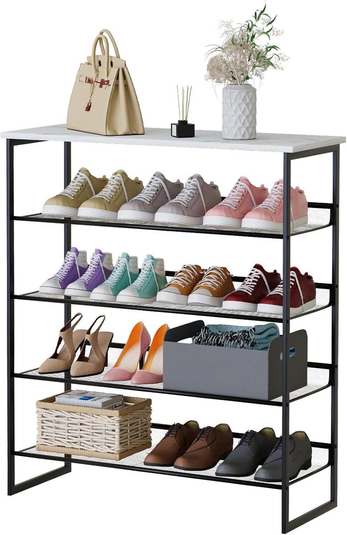 Garden 4 you 5 Tiers Shoe Rack,Multi-Purpose Adjustable Flat and Slant White Marble Freestanding Organizer Storage Rack Shoe Shelf, High Heels Potted Plant for Entryway Hallway Living Room Closet (5-Tiers, Marble White)