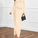 PRETTYGARDEN Women's Fall Cocktail Holiday Midi Dresses (Beige, L)
