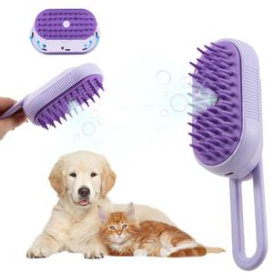 Cat Steam Brush, Rechargeable Silicone Steam Hair Brush, Multi-functional Pet Grooming Tool, 4.4 Ounce, Purple