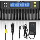 18650 Battery Charger, MIEKLALE 12+2 Bays Universal Battery Charger with Smart LCD Display for Rechargeable Batteries Li-ion LiFePO4 RCR123 16340 26650 10440 14500 & 9V,NiMH NiCd AAA AA (12+2 Slot)