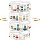 MODOWEY 4 Tier Rotating Earring Holder Organizer Display Tree with Metal Tray, Adjustable Plastic Stand with 228 Slots for Stud Hoop Hanger, Large Capacity Storage Rack for Women Space Saving, White