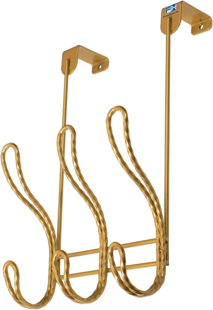 Twisted Design Over The Door Hook Rack, Over The Door Towel Rack, Door Hanger, Door Coat Hanger, Over The Door Coat Rack, for Bathroom, Bedroom or Laundry Room (Gold with 6 Hooks)