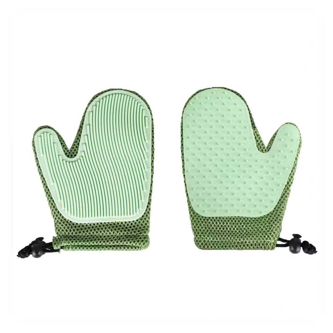5-in-1 Pet Grooming Gloves - Professional Deshedding & Bathing Solution for Dogs, Cats, Horses | 260 Silicone Nubs & Adjustable Wristband (Sage Green)