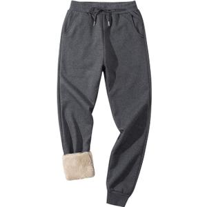 Gihuo Men's Winter Fleece Pants Sherpa Lined Sweatpants Active Running Jogger Pants (Large, #1 Dark Grey (Ribbed Cuff))