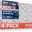 BNX TruFilter 16x25x1 Air Filter MERV 13 (2-Pack) - MADE IN USA - Electrostatic Pleated Air Conditioner HVAC AC Furnace Filters for Allergies, Pollen, Mold, Bacteria, Smoke, Allergen, MPR 1900 FPR 10