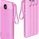 VRURC Portable Charger 10000mAh, Travel Essentials Battery Pack, 5 Output 2 Input Power Bank, Built-in Micro & USB C Cables Phone Charger Compatible with iPhone, Samsung, Android-Purple(1 Pack)