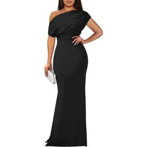 YMDUCH Women's Elegant Sleeveless Off Shoulder Bodycon Long Formal Party Evening Dress (Medium, Black)
