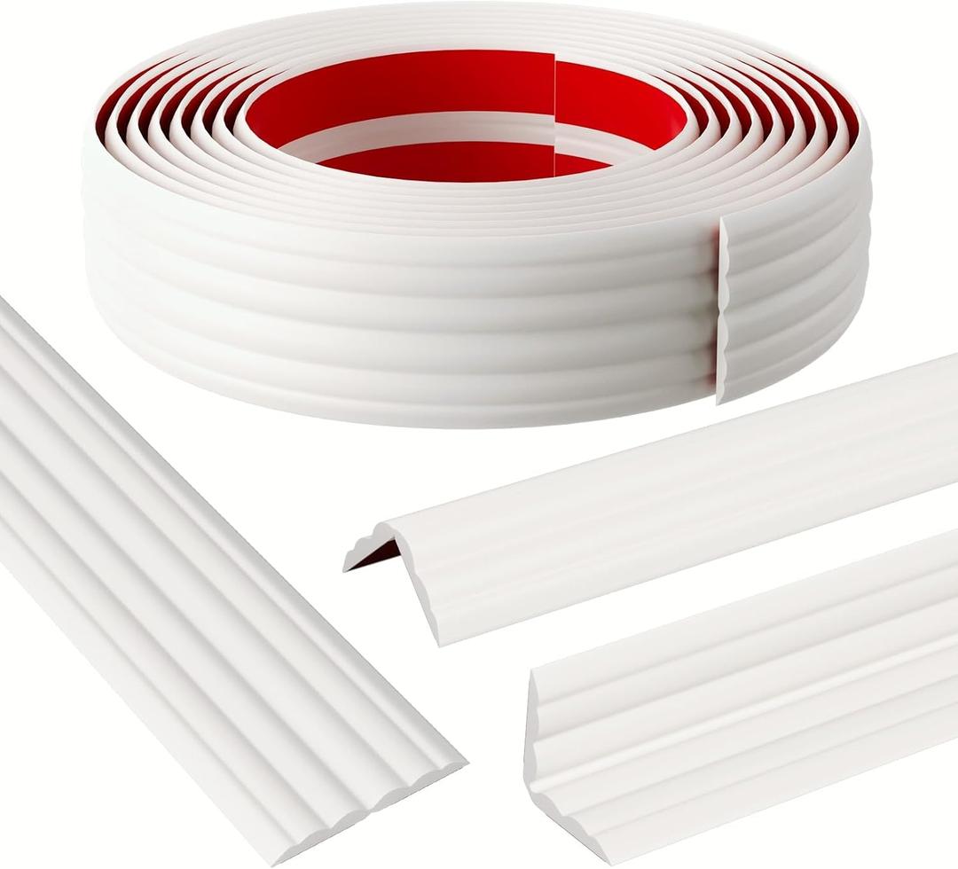 Elvone Wall Corner Protector & Edge GuardPeel and Stick Wall Trim Moulding Inside & Outside Corner Molding Trim Caulk Strip, Self Adhesive Trim for Wall Edge,Ceiling,Countertop, 2.36 W x20 LWhite