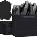 Qiqee 5PCS Black Gift Bags with Ribbon Handles 9.6"x7.9"x4.3" Medium Size Gift Bags (Tissue Paper included, Medium Wide)