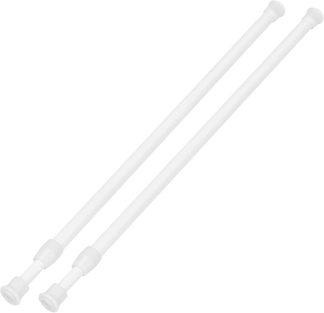 2 Pack Tension Curtain Rod 28-48 Inch, Small Short Adjustable Extendable Spring Loaded Rods for Windows Cabinet Blinds Closet Bedroom Kitchen Bathroom Door No Drilling White