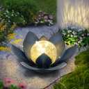 Huaxu Solar Lights Outdoor Garden Decor Crackle Glass Globe Lotus Flower Gray Metal Waterproof Light for Patio,Lawn,Walkway,Tabletop,Ground,Gifts for Mom,Women,Christmas