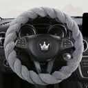 Luxury Fluffy Winter Car Steering Wheel Cover for Women Soft Warm Plush Cute Auto Accessories for Vehicle, Sedan, Universal, Fuzzy, Anti Slip, Gray, Standard Size, 14.75-15.15"