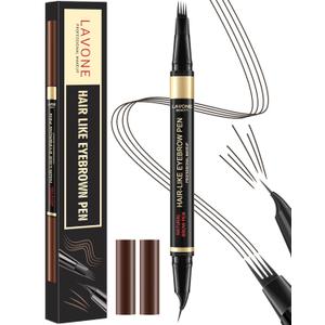 LAVONE Eyebrow Pen, 2-in-1 Eyebrow Pencils for Women with 4 Tip Microblading Eyebrow Pencil and Curved Precise Brow Pencil, Waterproof Eyebrow Pencil Create Full, Natural Hair-Like Brows, Ebony