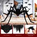 Nirohee Giant Halloween Decorations Outdoor Set,197" Triangle Spider Web with 59" Giant Spiders,86 Sqft Stretchy Spider Web,20 Fake Spiders,Halloween Party Decorations for Yard Haunted House Decor