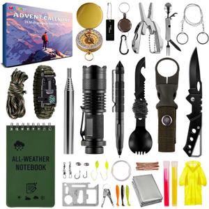 Survival Kit Advent Calendar 2025, 24 Days Outdoor Camping Gear Advent Calendar for Men, Tactical Emergency Survival Tools Gift Set for Dad Him Hunters Hikers Preppers Christmas Countdown Box