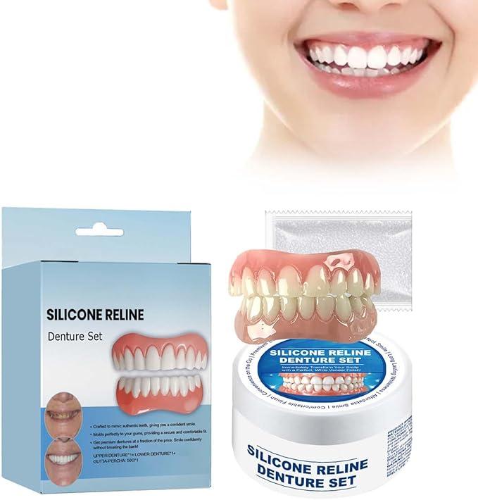 Silicone Reline Denture Set for Upper and Lower Teeth, Soft Comfortable Veneers for Women (1 Count (Pack of 1))