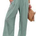 ANRABESS Women Linen Palazzo Pants Summer Boho Wide Leg High Waist Casual Lounge Pant 2025 Beach Travel Vacation Outfits (L, Green Blue)