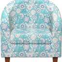 Club Chair Slipcover Printed 2 Piece Round Barrel Chair Cover Tub Armchair Covers with Elastic Bottom Chair Coverings Furniture Protector for Bar Counter (Flower Shadow+lake Blue)