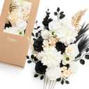 Ling's moment Fake Flowers Box, Faux Artificial Greenery Stems Foam Roses Silk Dahlia Hydrangea Eucalyptus Fabic Flower for Centerpieces Bouquet Wedding Vase, White & Black & Golden, Deluxe Combo