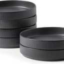 famiware Star 7.5" Pasta Bowls Set, Salad Bowl Set of 6, Double Reactive Glaze, Stackable, Perfect for Your Friend for Housewarming, Thanksgiving, Christmas, Matte Dark Charcoal (Full Glaze)