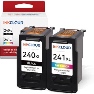 INKCLOUD Compatible Ink Cartridges Replacement for Canon PG-240XL CL-241XL 240 XL 241 XL for Canon MG3620 MG3600 MG3220 MG3222 MG2120 TS5120 MX472 MX452 MX512 MX532 Printer Ink (1 Black, 1 Tri-Color)