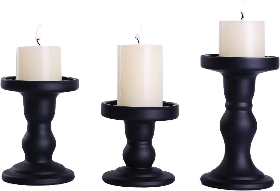 IBWell Set of 3 Black Glass Candle Holders - Unity Candle Holder for Formal Events, Wedding, Church, Table Centerpiece Decoration