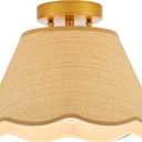 13 Boho Semi Flush Mount Ceiling Light Hand Woven Rattan Mini Chandelier for Bedroom Hallway Kitchen Nursery Room Entryway, UL Listed