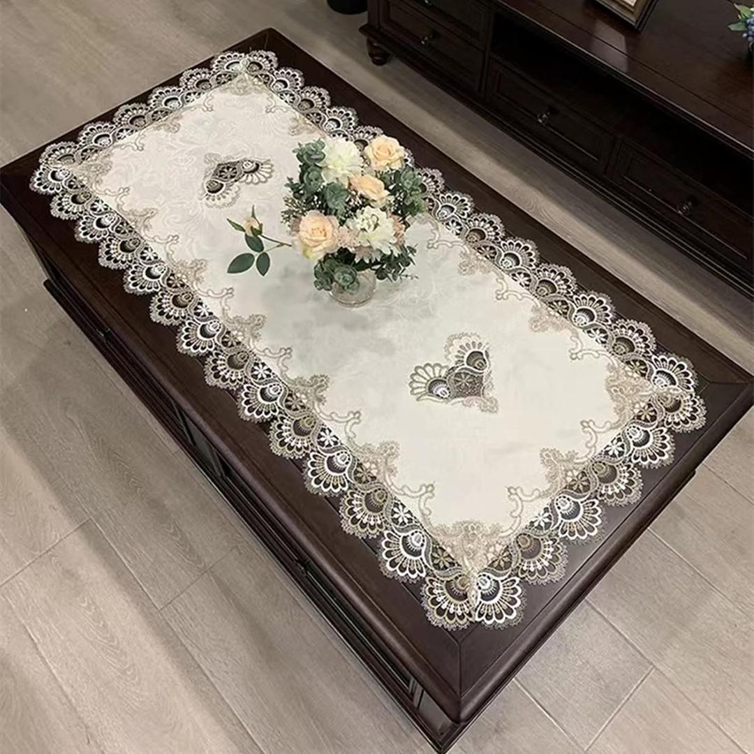 Beige Embroidered Coffee Table Cover Rectangular Dust Cover (20''X43'')