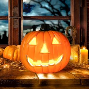 Halloween Pumpkin Decorations, 8" LED Halloween Pumpkin Lantern, Classic Pumpkin Shape with Traditional Smile Face for Table, , Party, Yard, Garden, Indoor/Outdoor Use