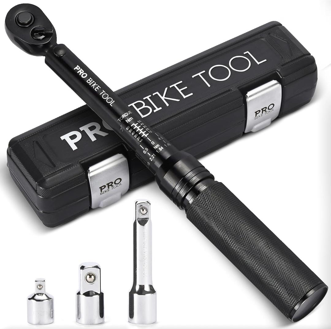 PRO BIKE TOOL Torque Wrench 3/8 Drive - Precision Torque Wrench for Bike Maintenance - 10 to 60 Nm Range with 0.5 Nm Micro Adjustments - Includes Adapters, Extension Bar and Storage Box - Black Matte