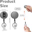 Retractable Keychain with Badge Holder Clip - 2-Pack All-Metal Casing with 27.5" Durable Fiber Cord, Round Glossy Black - Retractable Keychain and Badge Holder Clip
