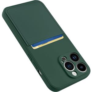 Design for iPhone 13 Pro Case with Card Holder for Women Men Soft Liquid Silicone Cover [Microfiber Lining] Full Camera Protection Shockproof Slim for iPhone 13 Pro Case Wallet Green