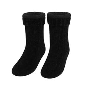 Heat Logic Cable Chenille Sherpa Trim Cabin Sock, Ultra Soft Winter Women Socks-Black