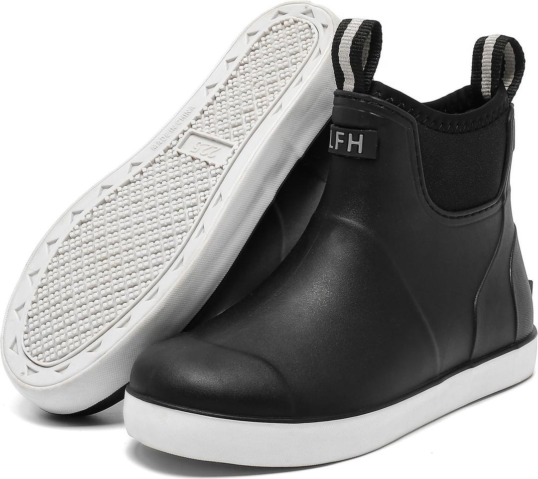 Kids Deck Boots,Waterproof Ankle Rain Boots for Boys and Girls Non-Slip High-Performance Rubber Boots Water Shoes Child Chelsea Booties for Fishing, Boating, Camping, Farming,Garden, School Play (5 Big Kid, Black)