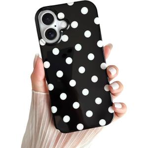 Skyseaco for iPhone 17 Case Cute Aesthetic Polk Dot Phone Case Soft Slim TPU Shockproof Phone Cover for Women Girls, Black