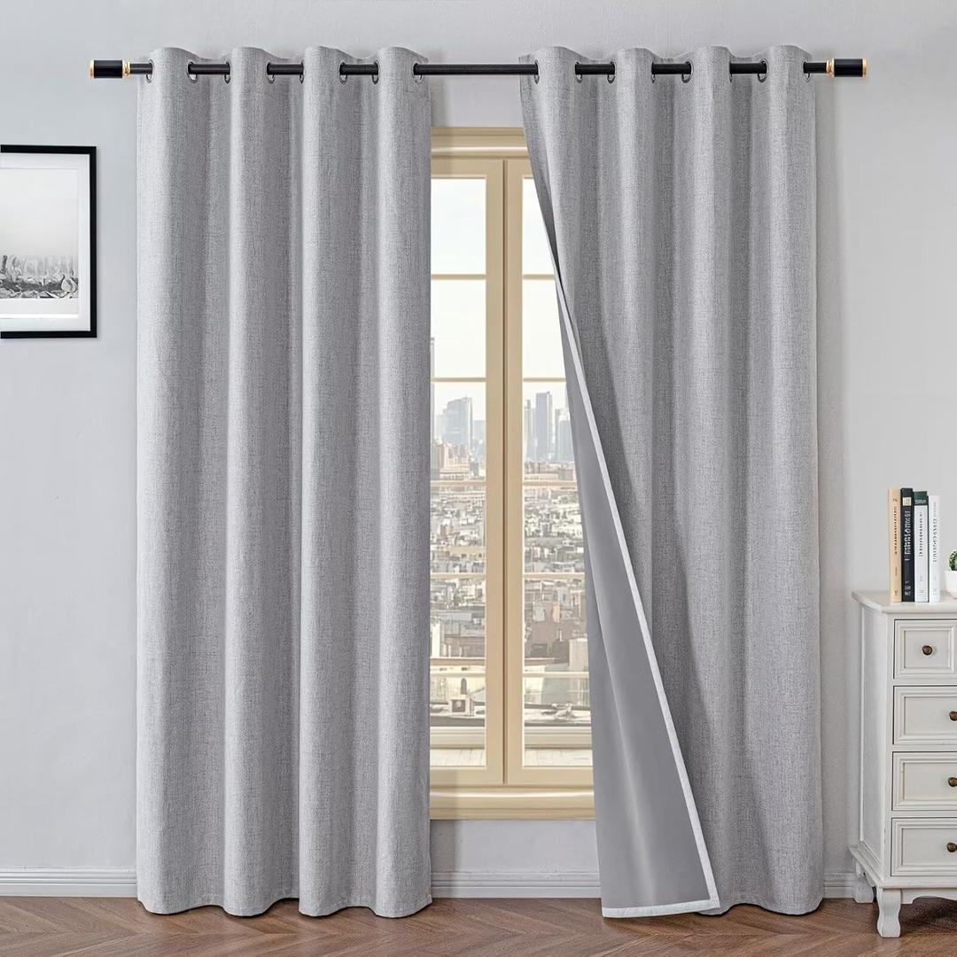 100% Blackout Curtains 84 Inch Length 2 Panels Set, Black Out Curtains for Living Room, Greyish White Thermal Insulated Grommet Drapes Bedroom Luxury Decor (52W  84L inch, Greyish White)