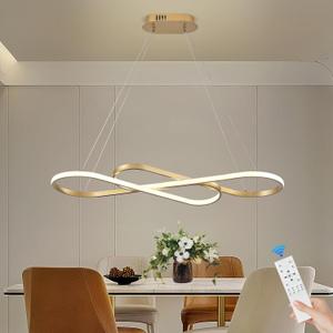 Modern LED Chandelier Gold Dimmable LED Pendant Light for Dining Room Light Fixture Over Table Modern Kitchen Island Lighting High Ceiling with Remote for Living Room, 31.7 Inch