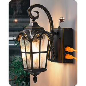 EDISHINE Dusk to Dawn Outdoor Wall Lights, Porch Light Fixture with GFCI Outlet, Exterior Wall Lantern with E26 Socket, Waterproof Outside Wall Sconce Wall Mount Lamp for Front Door, Patio, Garage