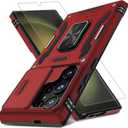 DEERLAMN Case for Samsung Galaxy S24 Ultra with Slide Camera Cover+Screen Protector (1 Pack), Rotated Ring Kickstand Military Grade Shockproof Protective Cover-Red (S24 Ultra-6.8 Inch)