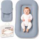 Baby Lounger for Newborns 0-24 Months - Soft Breathable Cotton Infant Support Cushion for Tummy Time & Play, Baby Essentials Gift - Blue (Cover Included)
