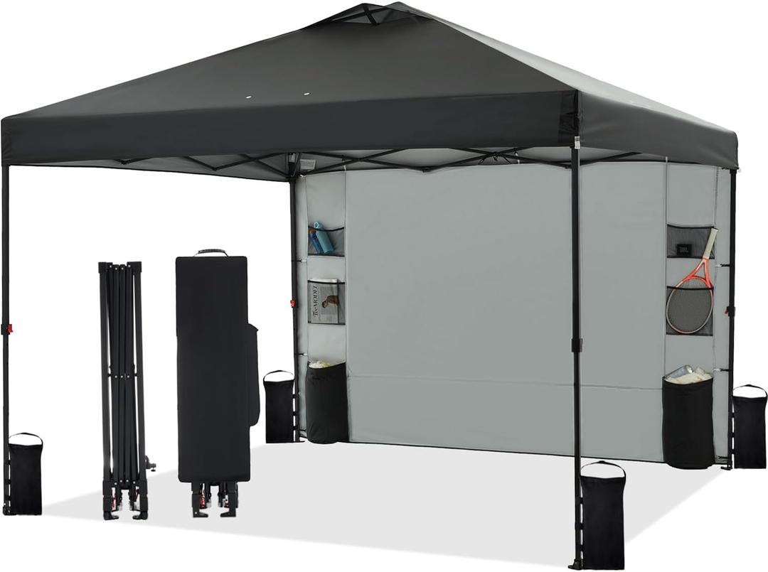 Tunbne 12X12 Pop Up Canopy Tent Outdoor with 1 Sidewalls, One Push Setup