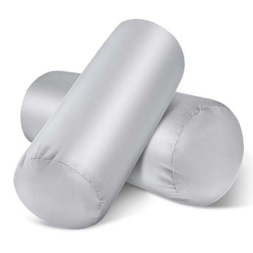 2 Packs Round Neck Pillow Case Covers, 16.1x5.9inch Cervical Neck Roll Pillow Cover Soft Round Pillow Covers with Zipper Bolster Pillowcases Silk Cylinder Pillow Case Covers for Hair & Skin