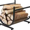 MyGift Industrial Firewood Rack - Matte Black Metal Freestanding U-Shape Log Holder - Compact Fireplace Storage Elevated Fire Wood Caddy
