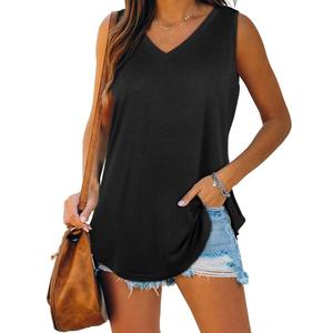 Womens Tank Tops V Neck Basic Solid Color Casual Flowy Summer Sleeveless, Size: S