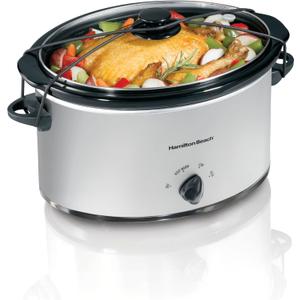 Hamilton Beach 7-Quart Portable Slow Cooker Serves 8+, Dishwasher Safe Crock, Lid Latch Strap for Travel, Brushed Silver