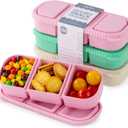 3 Pack Silicone Reusable Snack Containers with Lids - 3 Compartment Snackle Box for Kids & Adults, BPA-Free & Leakproof, for Lunchable, Sauce, School, Travel, Work Apricot, Green, Pink