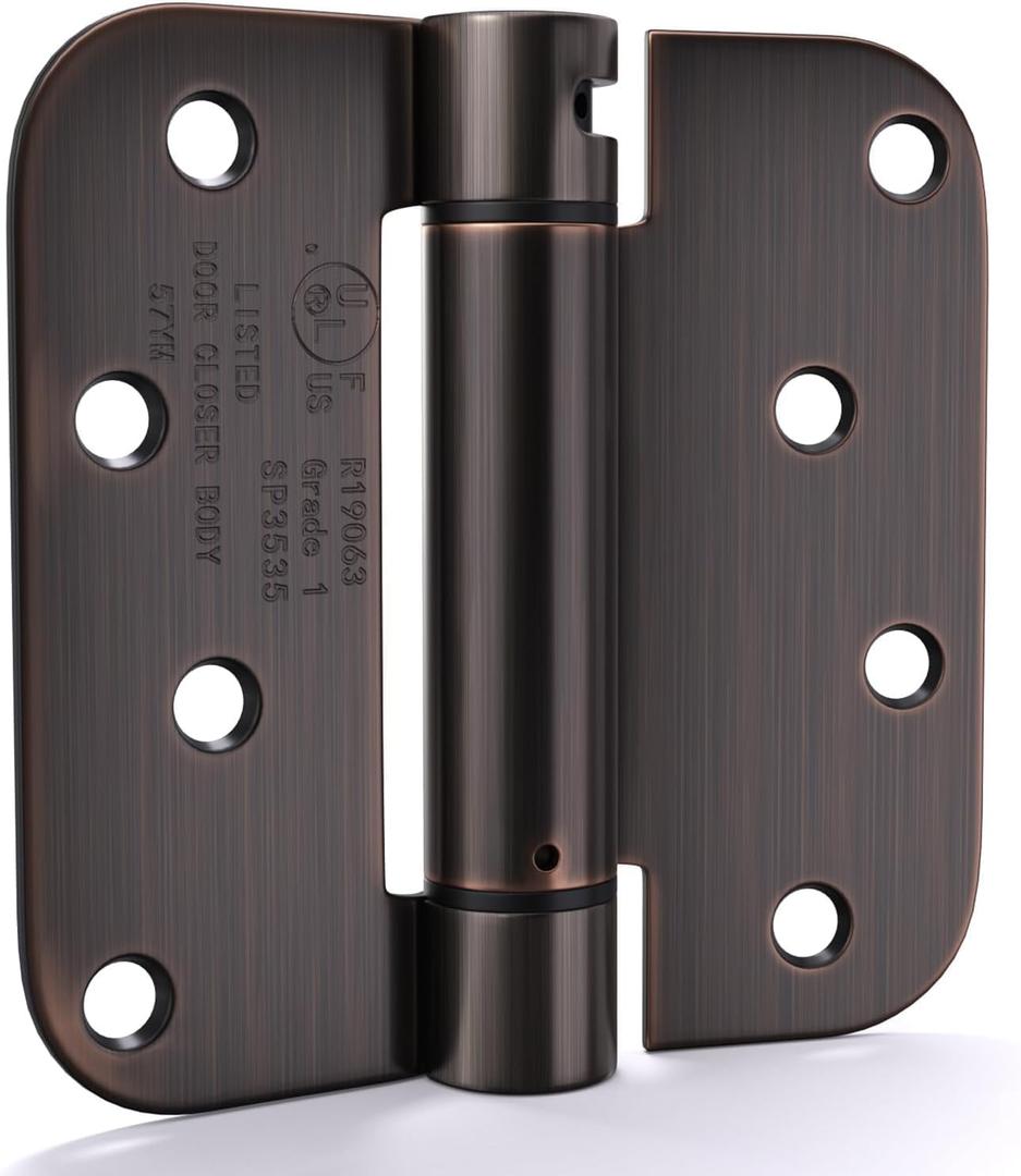 goldenwarm 3 Pack 4 Inch Oil Rubbed Bronze Self Closing Door Hinges with 5/8'' Radius Corners - Adjustable Tension Soft Close Hinges for Interior/Exterior Doors, Durable & Quiet Closure